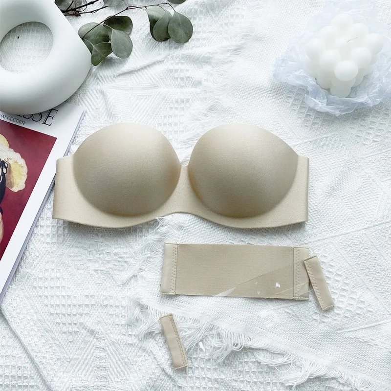 Прозрачный бюстгальтер без бретелек нескользящий мягкий пуш ап однотонное