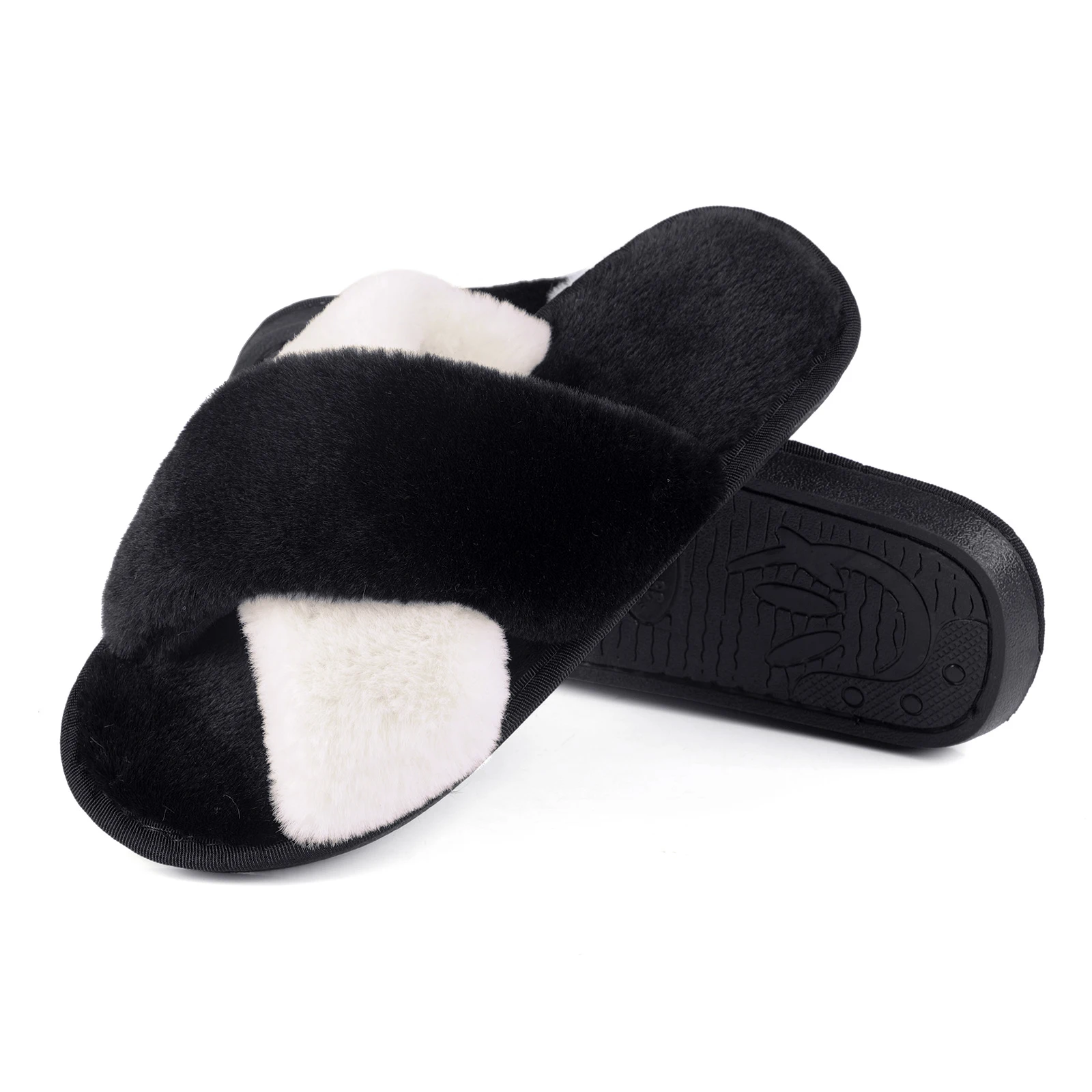 

Winter Women House Slippers Faux Fur Warm Shoes Woman Slip On Flats Female Slides Black Cozy Home Furry Slippers Flip Flops