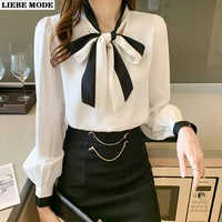 ol styles shirt women blouse vintage work casual long sleeve tops chiffon blouses bow elegant office lady business shirts