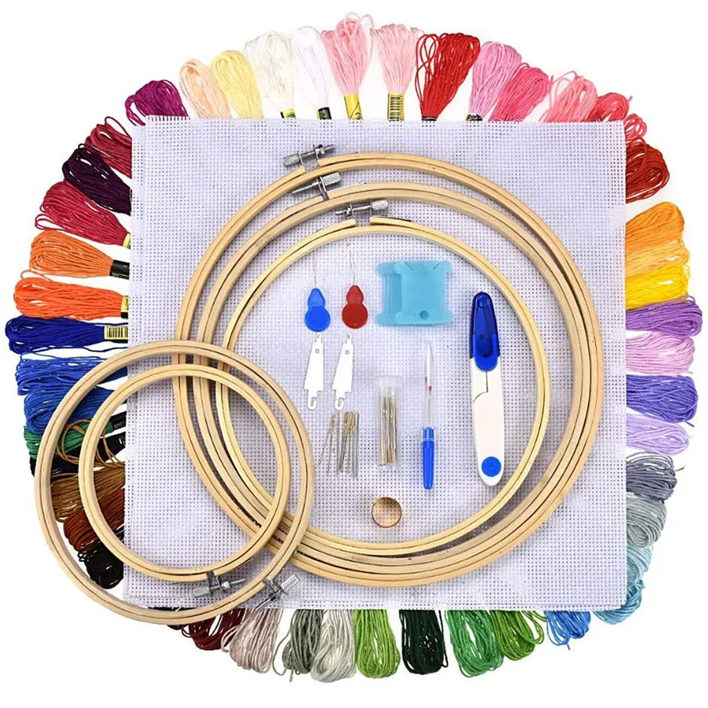 50 Colors Embroidery Cross-Stitch Wooden Frame Hoop Circle Shed DIY hand Craft Sewing Needwork Knitting Sets | Дом и сад