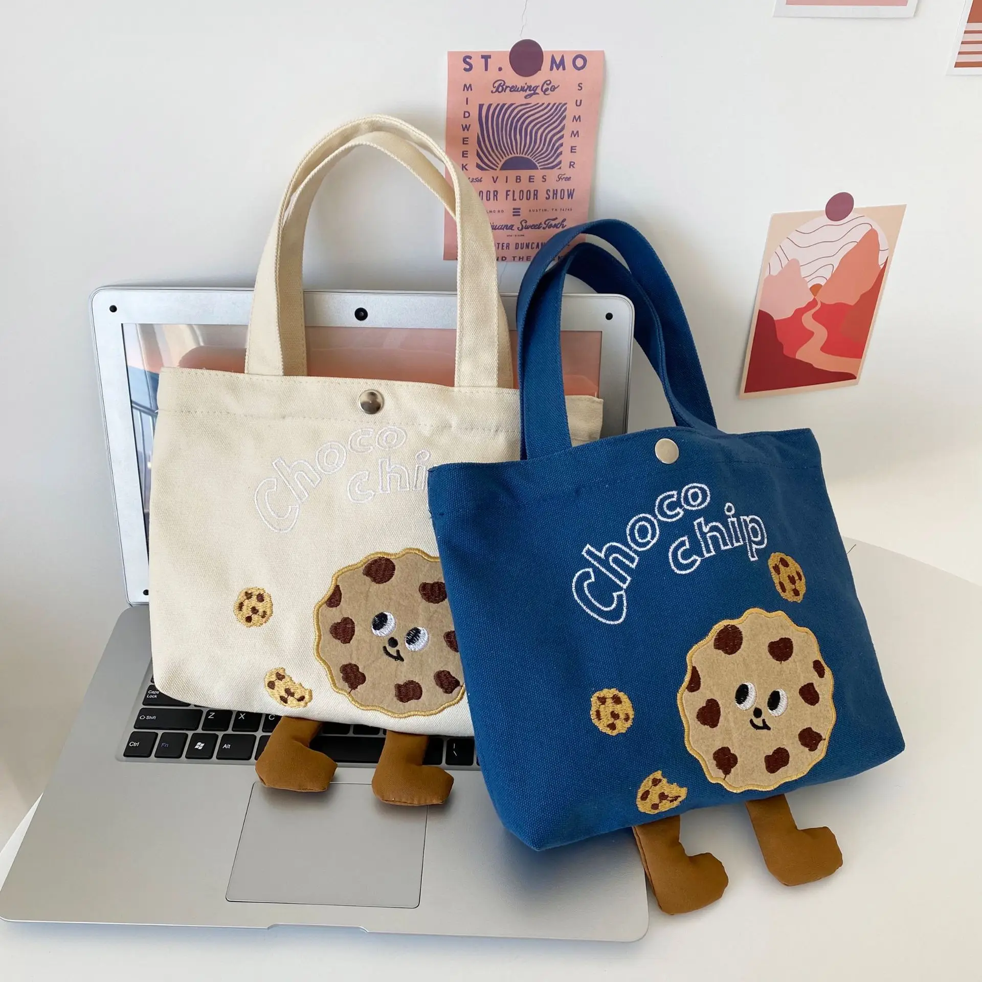 

2021 Spring&Summer Lovely Handbag Women Cartoon Biscuits Bento Bag New Canvas Bag For Women Hand Bag Bolsa Feminina Food Bag Sac