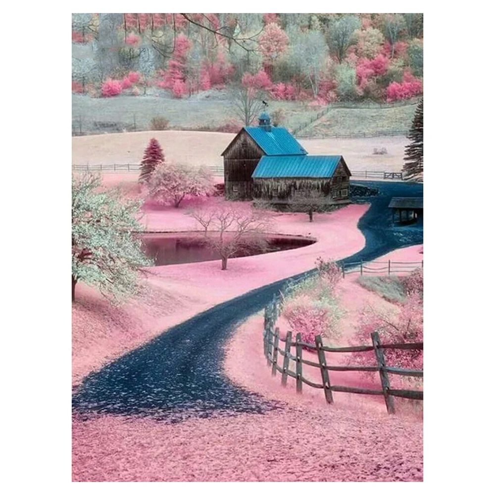 

MEIVN 5D алмазная живопись «сделай сам», цветок и хижина, полноразмерная Алмазная вышивка, пейзаж, картина, набор для рукоделия