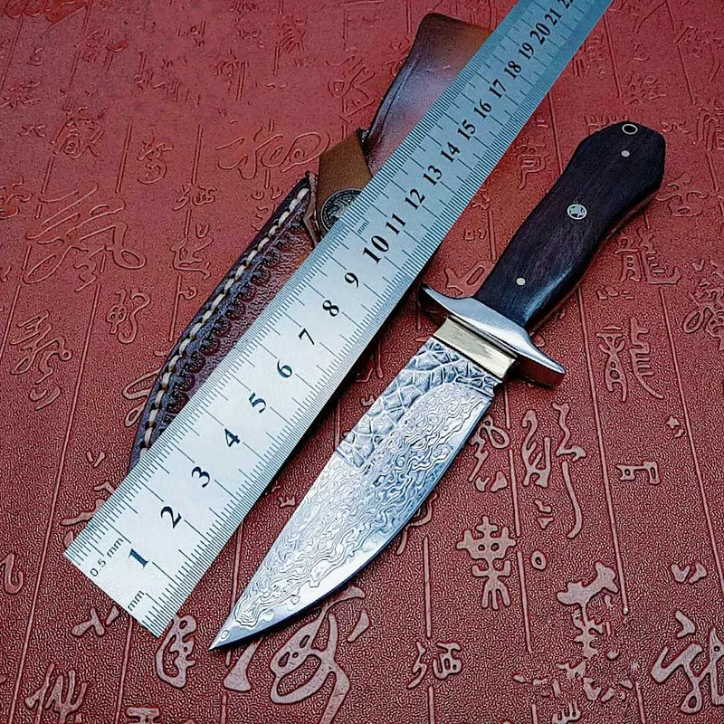 Нож из дамасской стали с фиксированным лезвием полностью резцы для кемпинга и