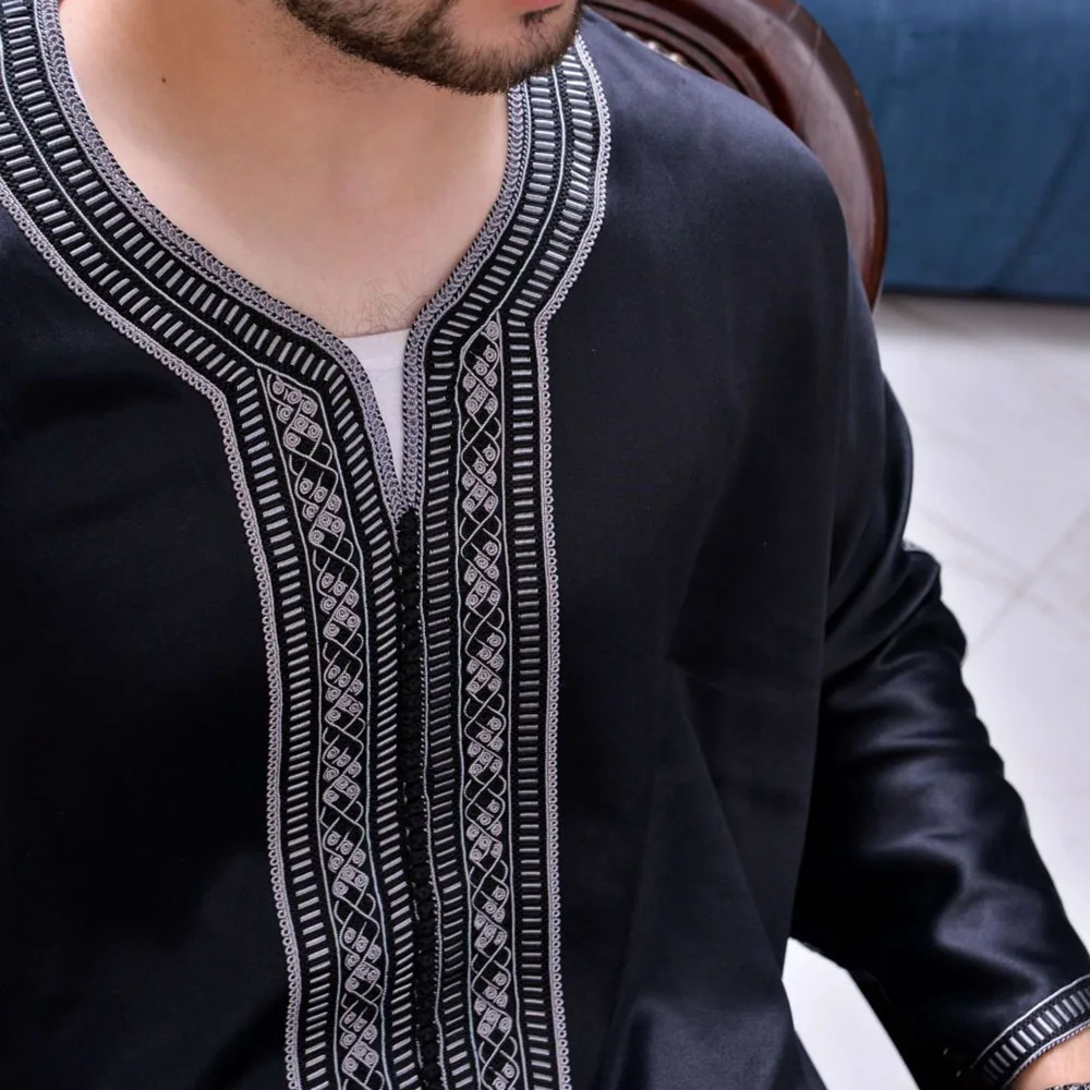 African Ethnic Style Men'S Long Shirt Casual Youth Ordinary Black Muslim Robe Jl031