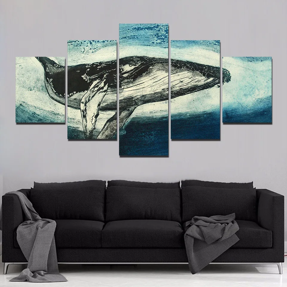 

Wall Art Canvas Prints Painting 5 Pieces Marine Animal Modular Whale Pictures Home Decoration Abstract Poster Living Room Framed