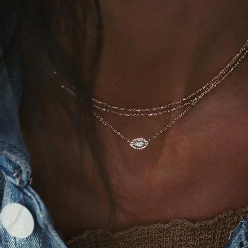 

3PCs Multilayer Beads Women Charm Opal Crystal Gold Color Long Pendant Necklace New Necklace