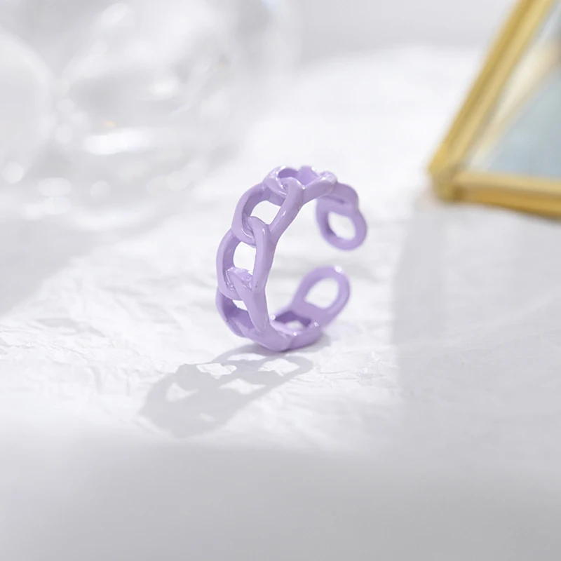 

2021 New Trendy Colorful Geometric Rings Hand-painted Open Rings For Women Party Jewelry Resin Ring Vintage Ring Hollow Ring