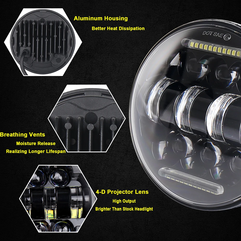 Аксессуары для мотоциклов 5 75 светодиодная фара 3/4 дюйма Белый Янтарный ореол Harley