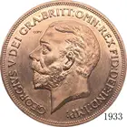 Коллекция 1933 года, портрет короля Джорджа V, 1 пенни, Великобритания, копия монеты из бронзы, красной меди с гладким краем