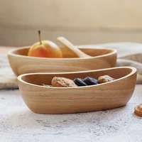 japanese rubber wooden boat oval wooden bowl snack breakfast salad bowl dessert fruit plate creative tableware whole wood