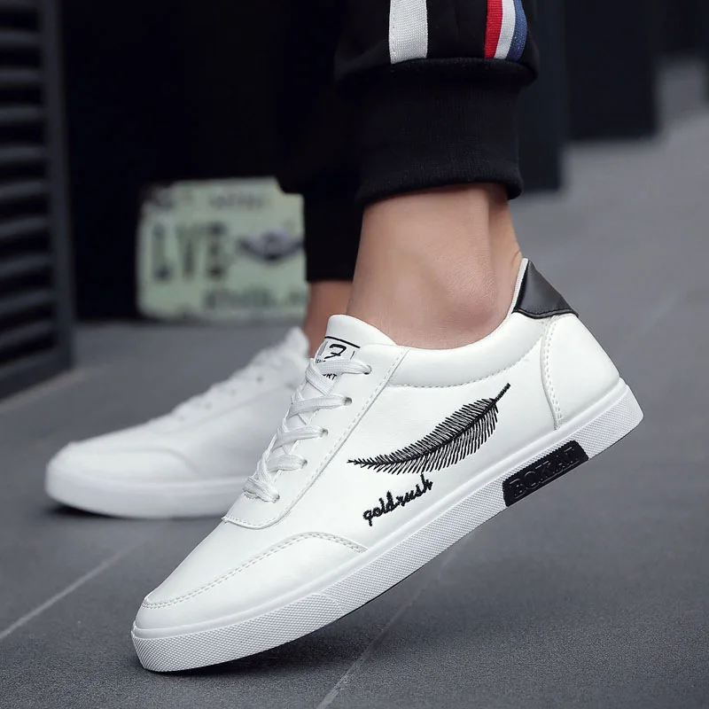 

2019 NEW mens fashion shoes man sneakers Spring/Autumn Lace-Up Casual PU Leather Brand Fashion Male White Shoes MANX99