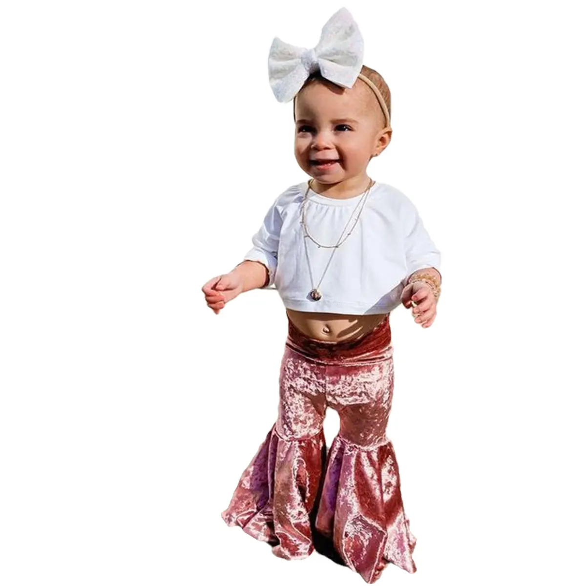 

Детские Бархатные длинные брюки-клеш с поясом на резинке