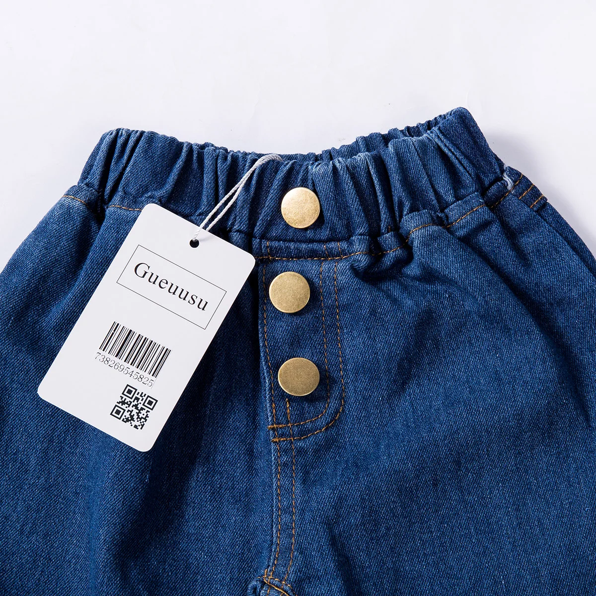 

Girls Denim Flared Pants Elastic Waistband Gradient Bell-bottomed Trousers Kids Fashion Hit Color Wide Leg Jeans 2-7T