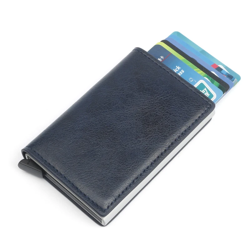 Sapphire Blue Бизнес Rfid держатель для карт мужские кошельки сумка для денег Мужской винтажный короткий кошелек маленькие кожаные тонкие бумажники для мужчин мини кошелек Тонкий - Цвет: Sapphire Blue
