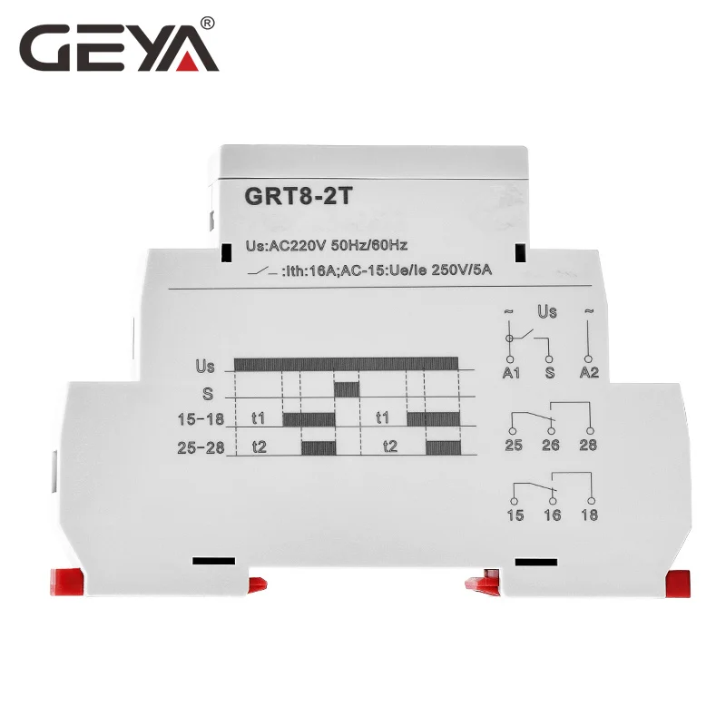 GEYA GRT8-2T реле с двойной задержкой таймера AC230V или AC/DC12V-240V DPDT типа Din-рейка времени |
