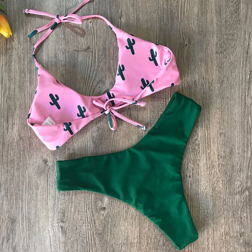 Женский раздельный купальник-бикини с принтом кактуса Раздельный купальник