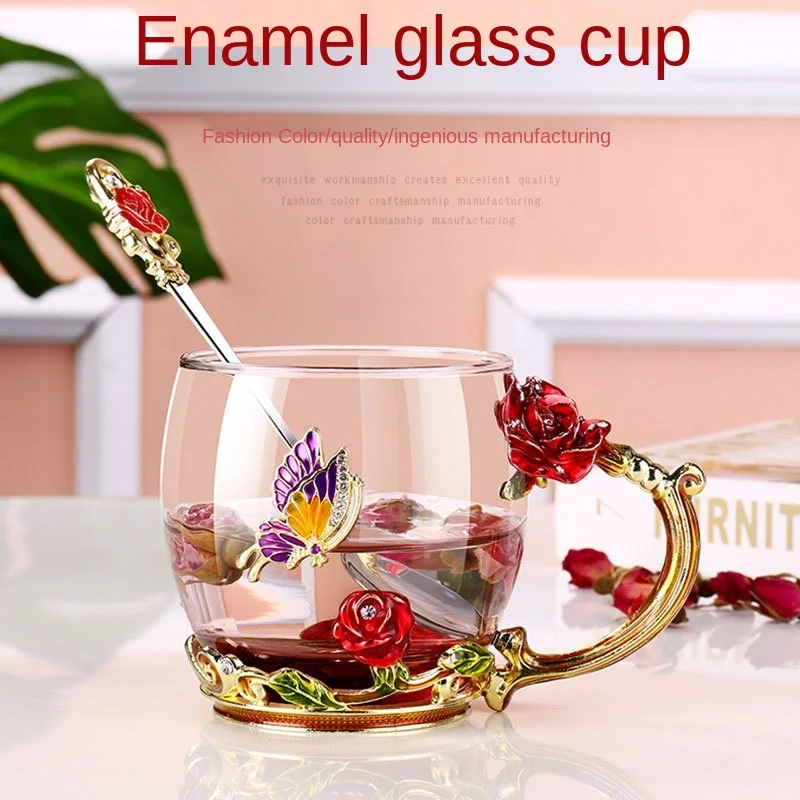 

Enamel water cup glass children's home tea cup with handle creative trend European coffee cup
