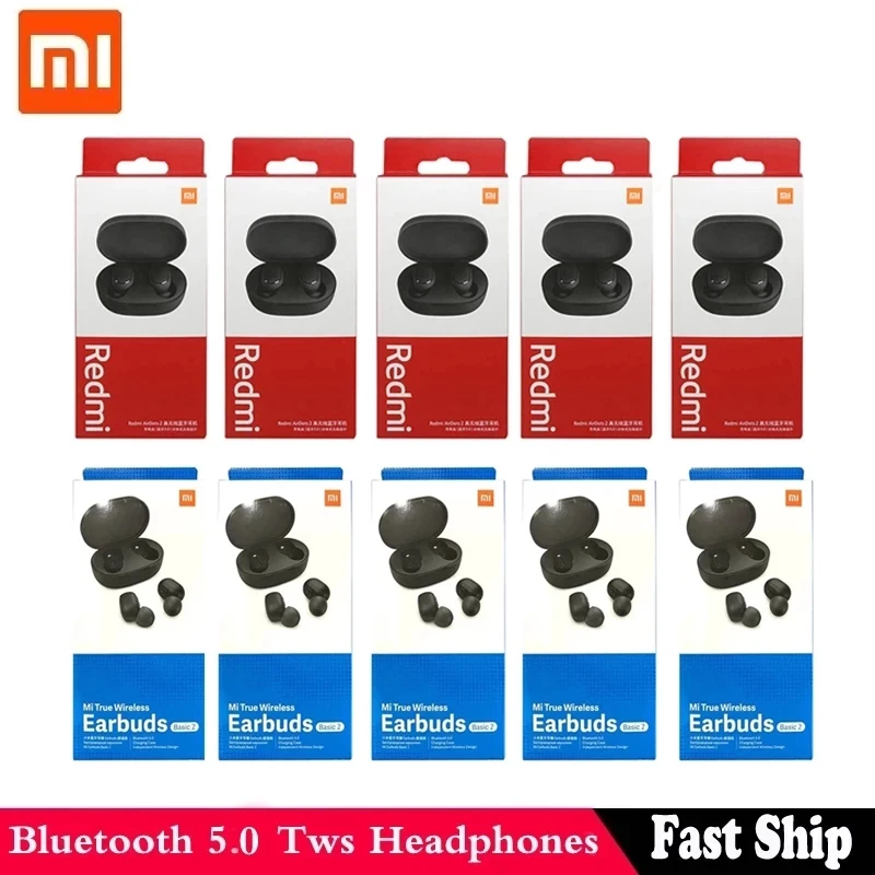 Mi оригинальный Xiaomi Redmi Airdots 2 bluetooth наушников TWS стерео Бас 5 0 наушники с микрофоном