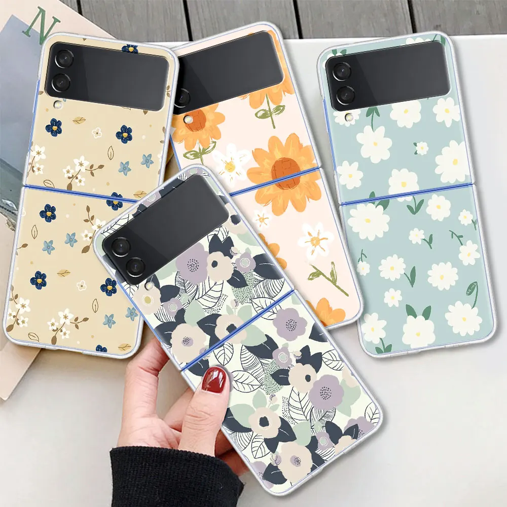 

Luxury Flower Case For Samsung Galaxy Z Flip 3 5G Transparent Hard Cell Phone Cover ZFlip Clear PC Luxury Shell Coque Funda Capa