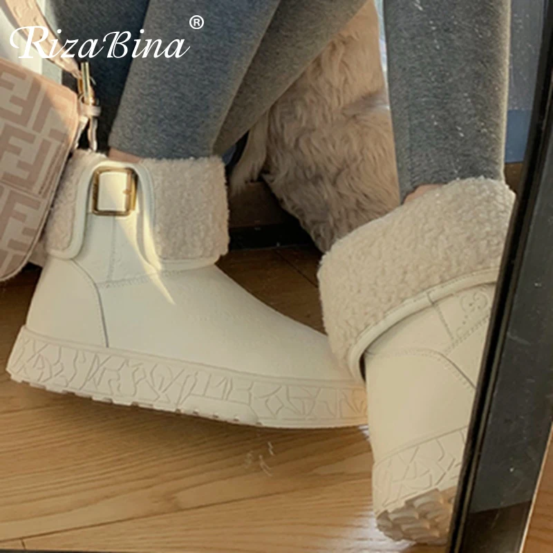 

RizaBina 2022 Women Snow Ankle Boots Low Heels Buckle Slip On Keep Warm Shoet Boot Outdoor Winter Ladies Footwear Size 35-40