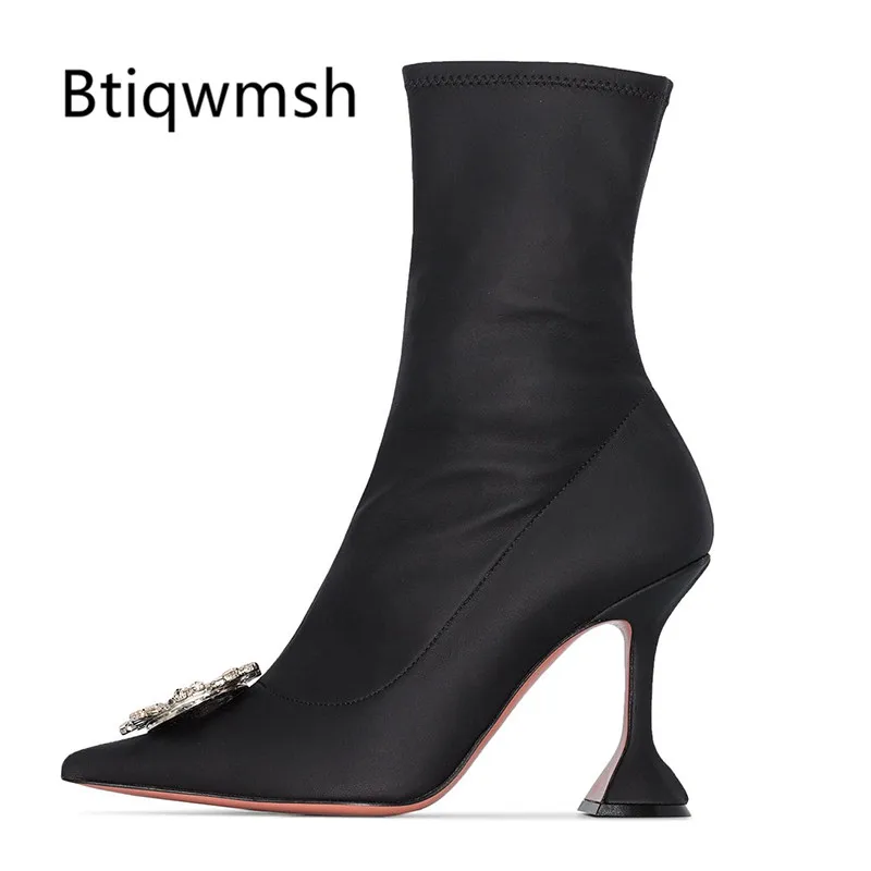2019 г. эластичные ботильоны с кристаллами женская обувь на необычном высоком