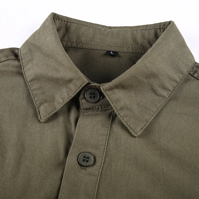 Мужская приталенная рубашка в стиле милитари повседневная классическая