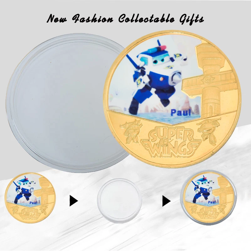 WR супер герой позолоченные монеты с держателем монет 3D анимация робот самолет
