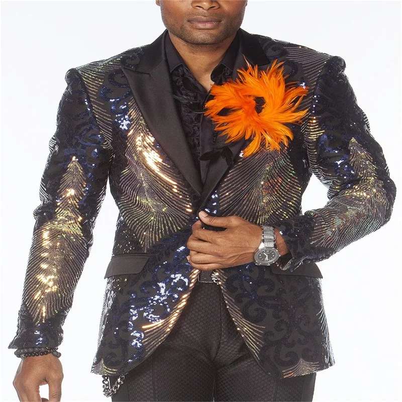 

Luxury Mens Suits Glitter Groom Tuxedos Lapel Bling Sequins Men Jacket Custom Made Formal Party Prom Suit Coat