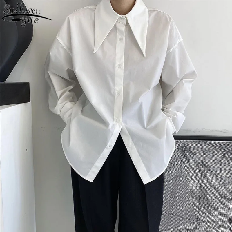 

Korean Lapel Solid Color Women's Shirts Versatile Long Sleeve Single Breasted Blouse Women 2021 Autumn New Blusas Mujer 12541