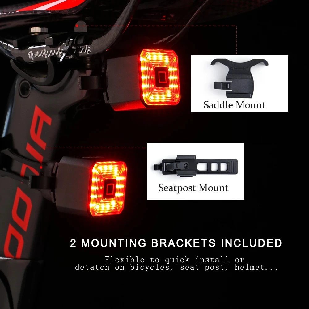 GIYO Smart Bicycle Lighting Rear Taillight Bicycle Lantern LED Safety Flashlight Brake Cycling Lamp USB Charge Bike Accessories