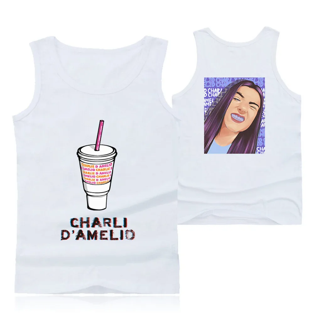 

Charli Damelio Vest Women Men Sports Top Ice Coffee Splatter Print Unisex Fashion Summer Sleeveless Streetwear Fitness Vest Tops