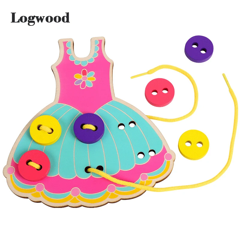 Обучающая игрушка Монтессори игра с пуговицами деревянные игрушки доска нитью