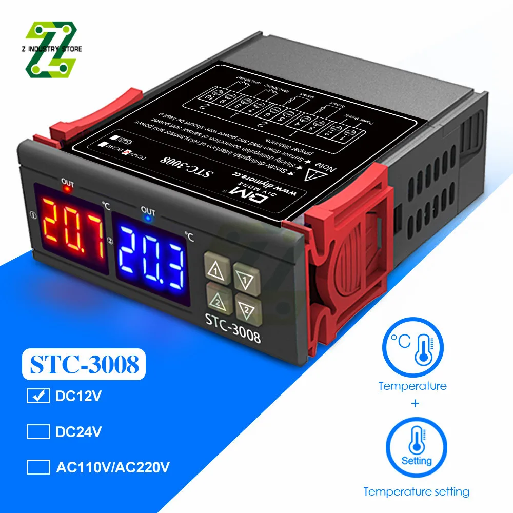 STC-3008 двойной цифровой регулятор температуры гигрометр C/F термостат с двумя