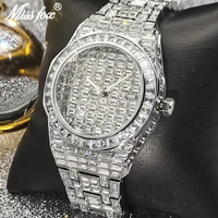 hip hop missfox silver men watches stainless steel fashion top brand luxury iced out quartz wristwatches streetwear male watches