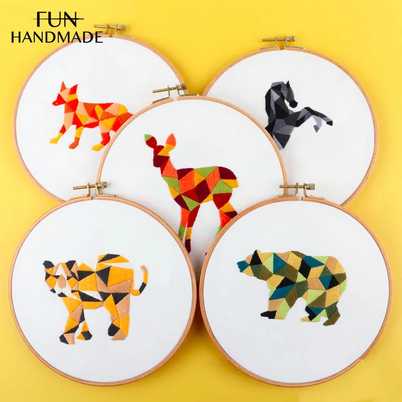 

DIY Embroidery Kit Cartoon Geometric Animal Pattern Cross Stitch For Beginners HandCrafts Home Decor Gift For Friend