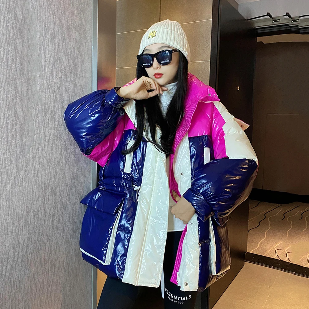 Женское зимнее пальто яркий кокон популярных цветов с капюшоном пуховое