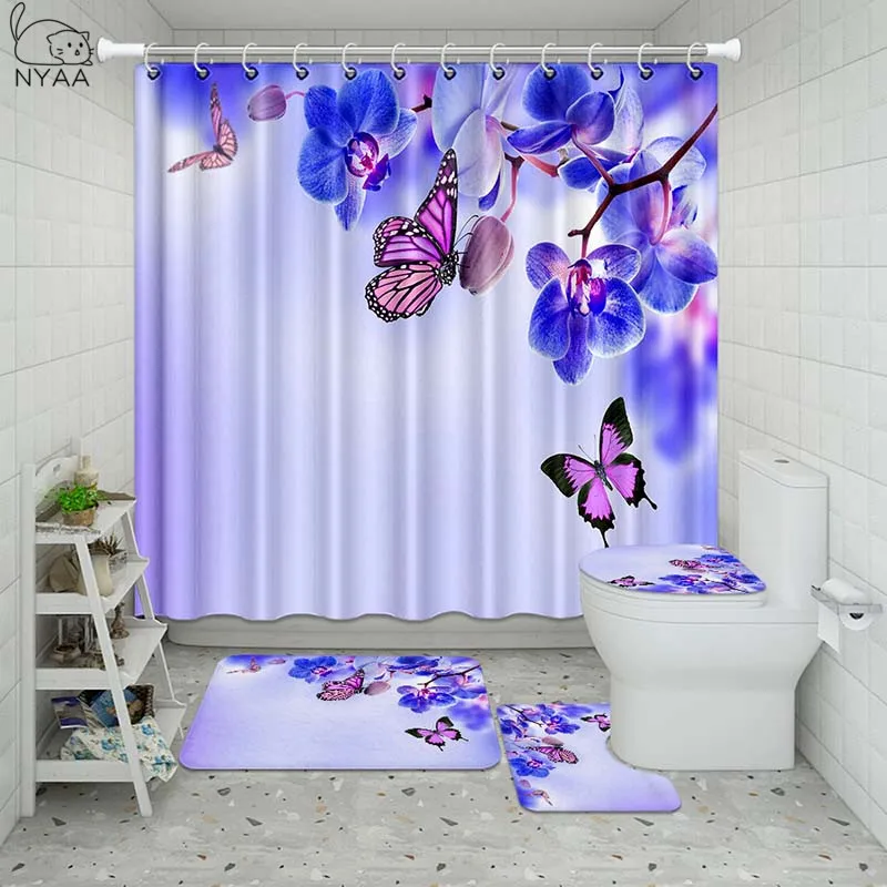 

Набор из водонепроницаемой занавески для душа Vixm, с орхидеями, цветами, набор ковриков и крышек для унитаза, набор ковриков для ванной