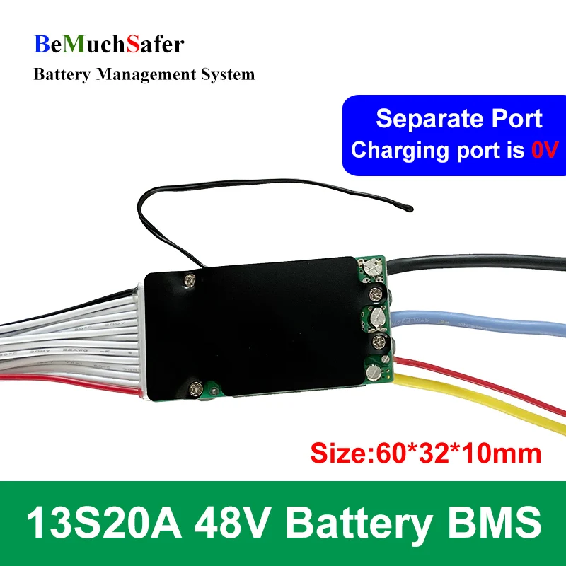 BeMuchSafer 13S20A 48V BMS Separate Port 18650 3.6V 13S 20A 46.8V BMS with Switch for E-Bike E-Scooter Energy Storage Battery