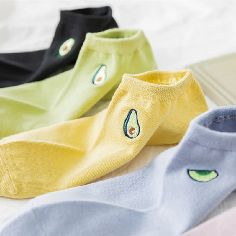 Instime/милые женские носки до щиколотки с вышивкой авокадо Дышащие Башмачки из