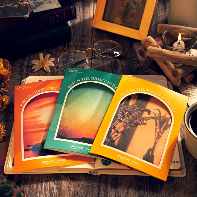 

10Pcs/Lot Sunset Scenery Sulfuric Acid Material Paper Junk Journal Planner Scrapbooking Vintage Decorative DIY Craft Paper