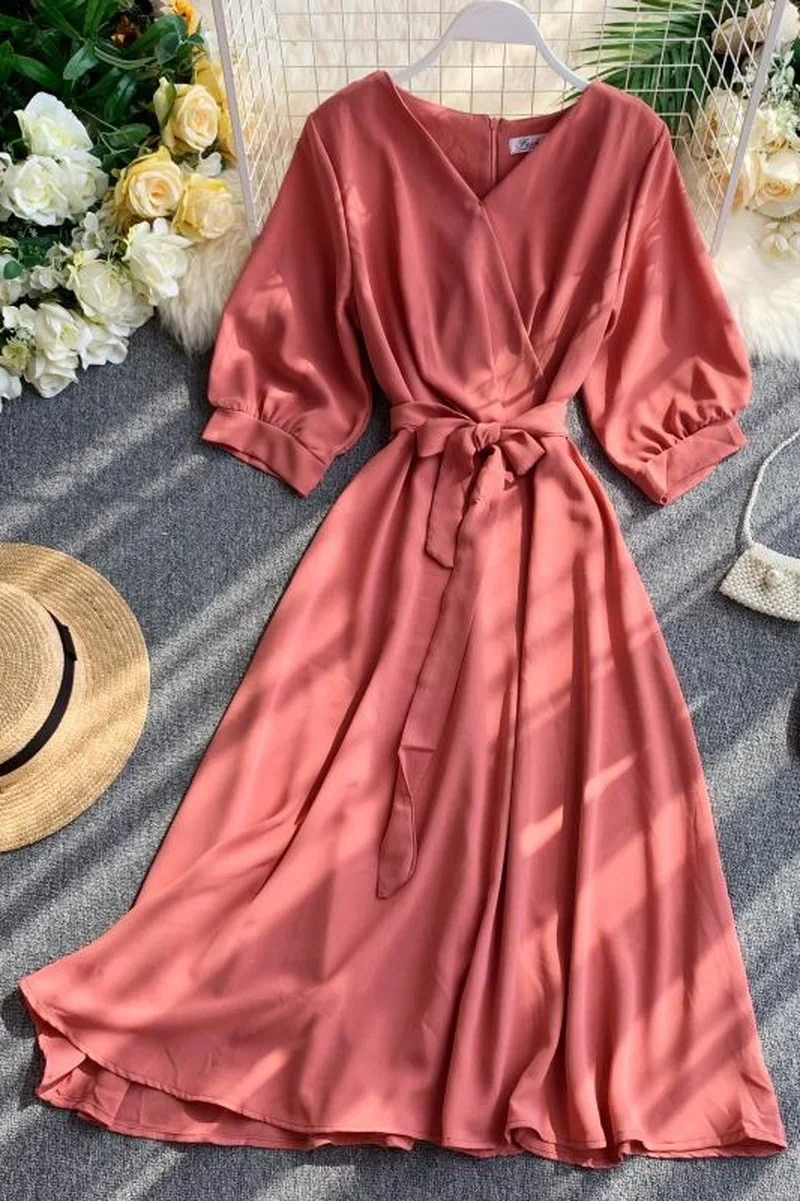 

V Neck Short Sleeve Casual Elegant Large Dresses 2020 Spring Summer Vintage Slim Bandage Party Women Dresses Robe Femme Vestidos
