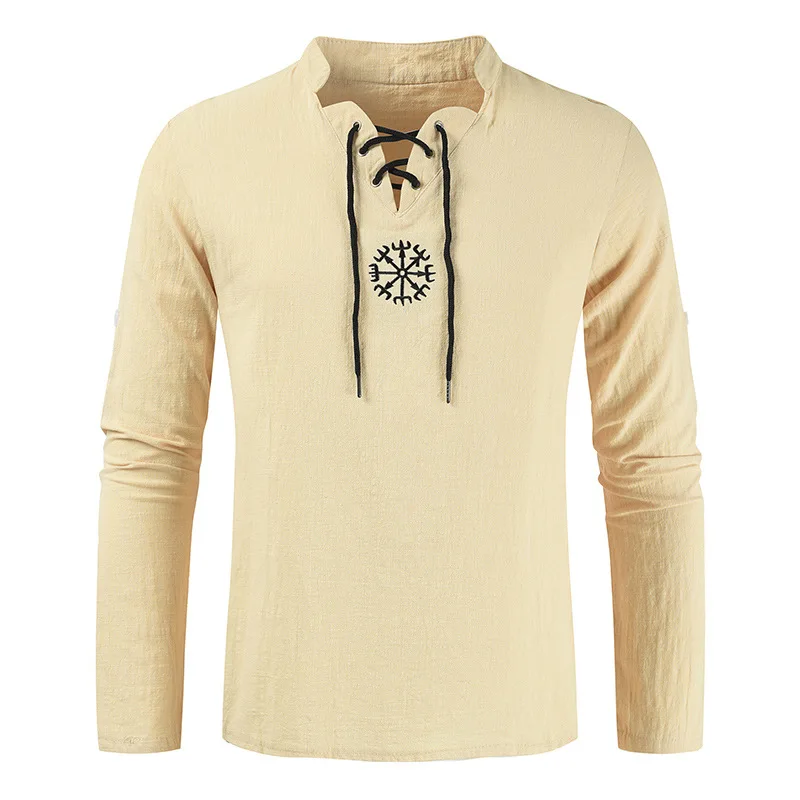 Adult Men Medieval costume Renaissance Grooms Pirate tunic top Larp Costume lace up Shirt Middle Age Viking Cosplay Top |