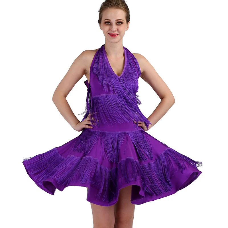

Big Swing Fringed Latin Dance Dress Women Backless Sexy Latin Tango Rumba Samba Dance Dresses Performance Competition Clothing