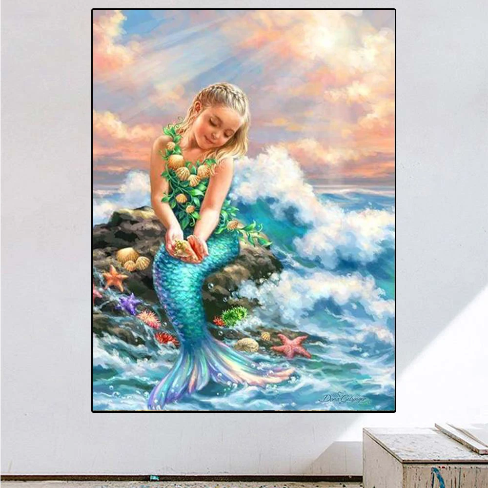 Алмазная картина 5D полностью квадратная вышивка &quotРусалка&quot мозаика из