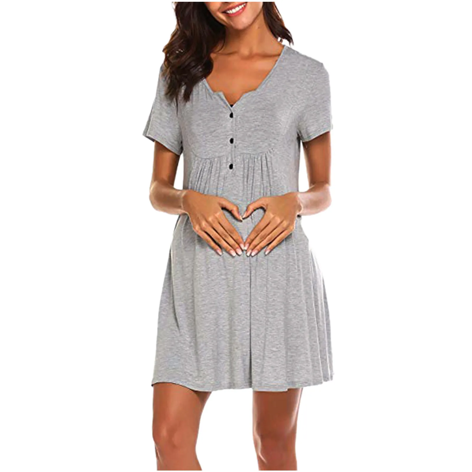 

Summer women's fashion round neck roupa gravida solid color short-sleeved button loose-fit pregnant women's home comfortable F4