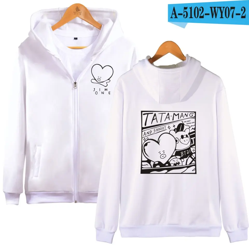 White Kpop Bangtan Jim V Zipper Hoodies Sweatshirt Cool Kpop College Stylish New Autumn/Winter Casual Fashion Zipper Sweatshirt - Цвет: White