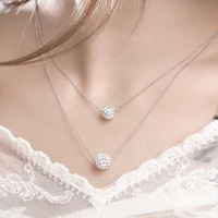 925 sterling silver double layer shiny cz zirconia crystal lucky ball pendant necklace for women gift collares de prata