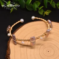 glseevo handmade natural fresh water purple pearl bangles for women wedding bracelet fine jewelry brazalete mujer gb0915