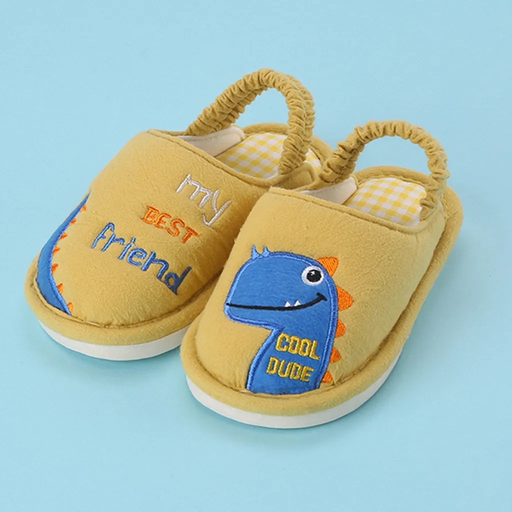 Теплые домашние тапочки с рисунком динозавра для маленьких мальчиков и девочек