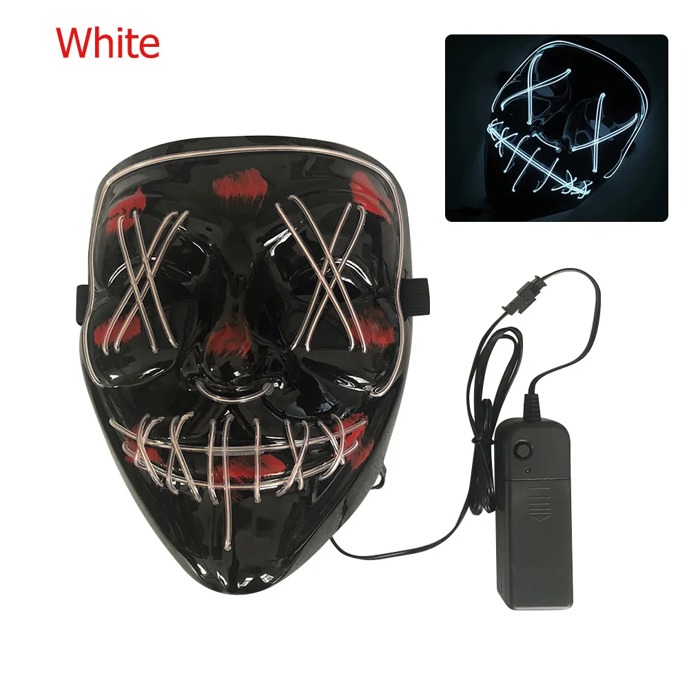 white Led mask Светодиодная маска на Хэллоуин вечеринку светодиодная маска маскарадные маски неоновая маска светящаяся Косплей светодиодные маски для костюмов светодиодный провод вверх рейв - Цвет: white Led mask
